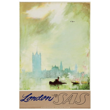 Scandinavian Airlines System - SAS - London - 1950s - Vintage Travel Poster (8x12Inches-US/CANOnly)