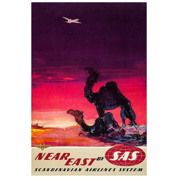 Scandinavian Airlines System - SAS - Near East - 1950s - Vintage Travel Poster (8x12Inches-US/CANOnly)