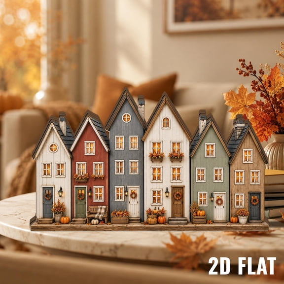 Scandinavian Autumn Village Houses, Rustic Nordic Fall Decor, Cozy Tabletop Display