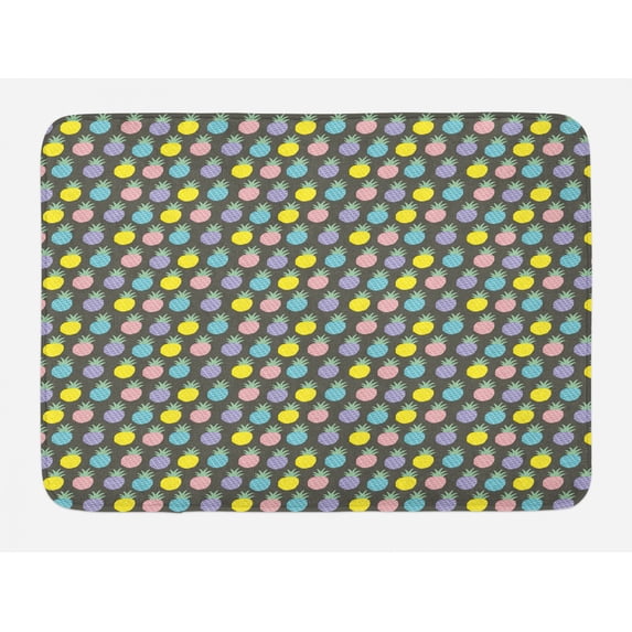 Scandinavian Bath Mat, Colorful Tropical Pineapples on Dark Toned Background Ornate Ripe Exotic Food, Plush Bathroom Decor Mat with Non Slip Backing, 29.5" X 17.5", Multicolor, by Ambesonne
