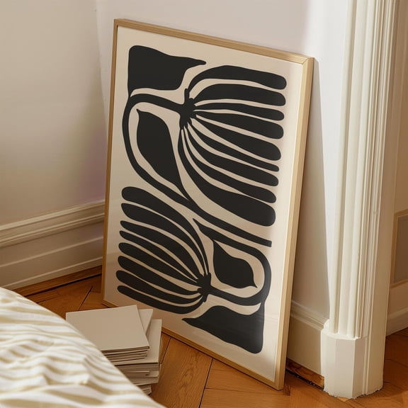 Scandinavian Black Beige Botanical Abstract Wall Art, Unframed Canvas Size 24x36