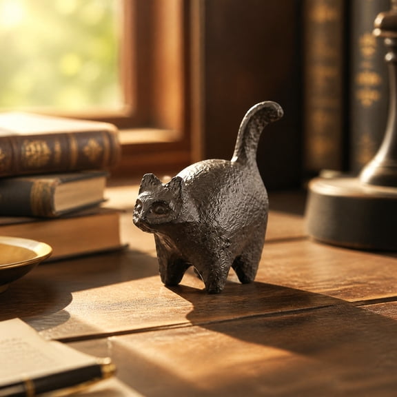 Scandinavian Cat Figurine Iron Paperweight Decorative Ornament Tabletop Statue Vintage Style Home Office Desk Shelf TV Cabinet Decor Minimalist Cat Sculpture Collectible Gift