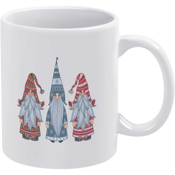 Scandinavian Christmas Gnome White Ceramic Cup, 11 Oz Tea Mug, Coffee Mug, Milk Mug, Juice Ceramic Cup for Home Offices Cafe Party Mom Father Daughter Son