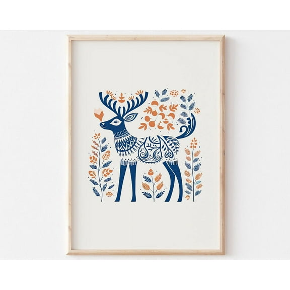 Scandinavian Decor, Nordic Wall Art, Deer Print, Cozy Winter Decor, Folk Wall Decoration Wall Art, Modern Wall Decor, 8x12 UNFRAMED