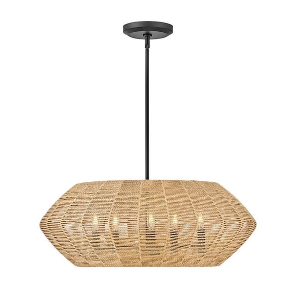 Scandinavian Five Light Chandelier-Black Finish-Camel Shade Color Bailey Street Home 81-Bel-4614455