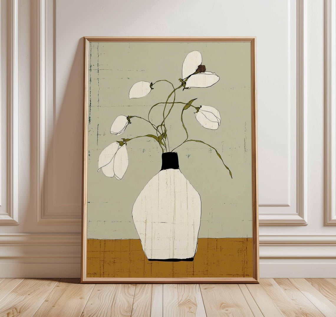Scandinavian Flower Vase Still Life Poster, Stretched Canvas 12x16in ...