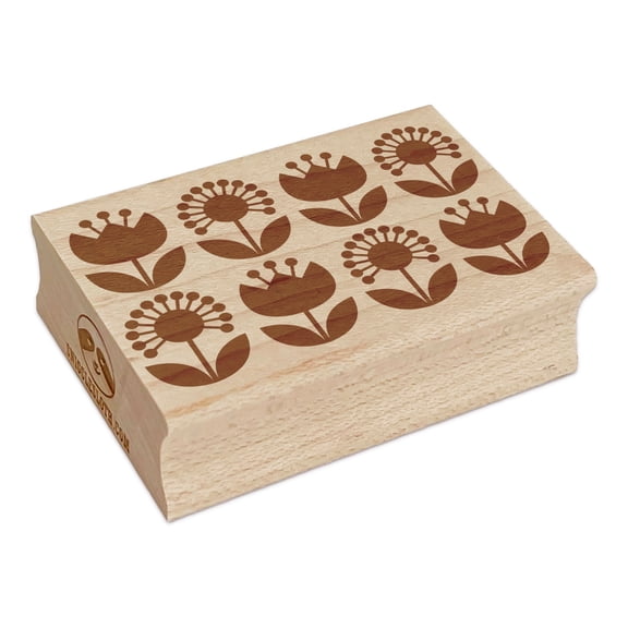 Scandinavian Flowers Rectangle Rubber Stamp Stamping Scrapbooking Crafting - Small 1.7in