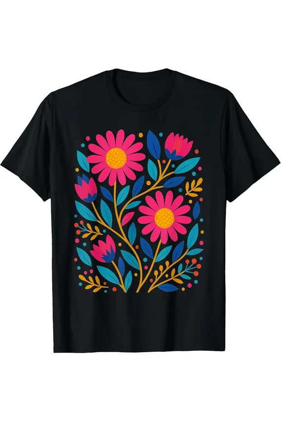 Scandinavian Folk Art Flowers Cottagecore Winter Nature Cozy Unisex T-Shirt, up to size 5XL