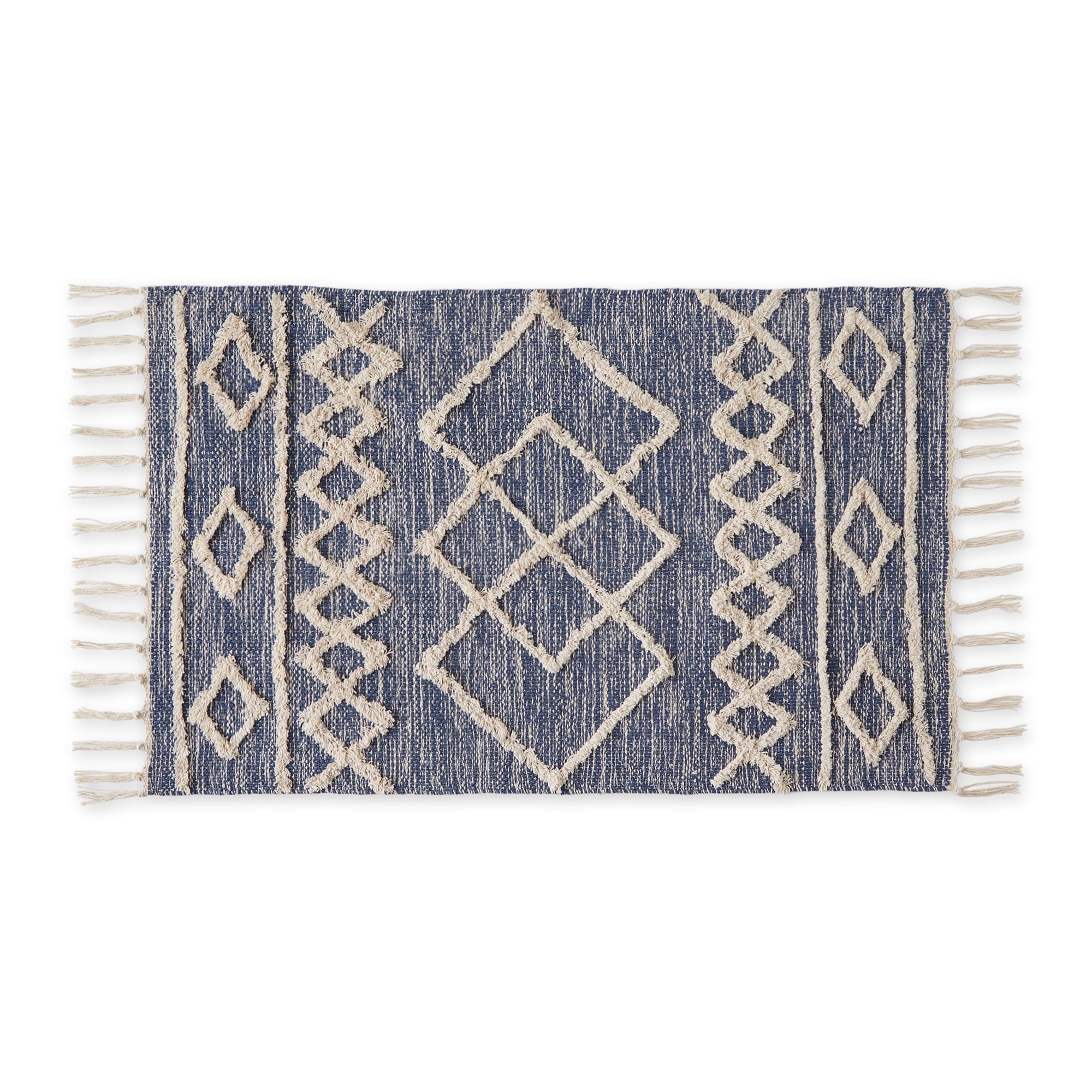 Scandinavian French Blue Printed Hand-Loomed Shag Rug 2x3 Ft - Walmart.com