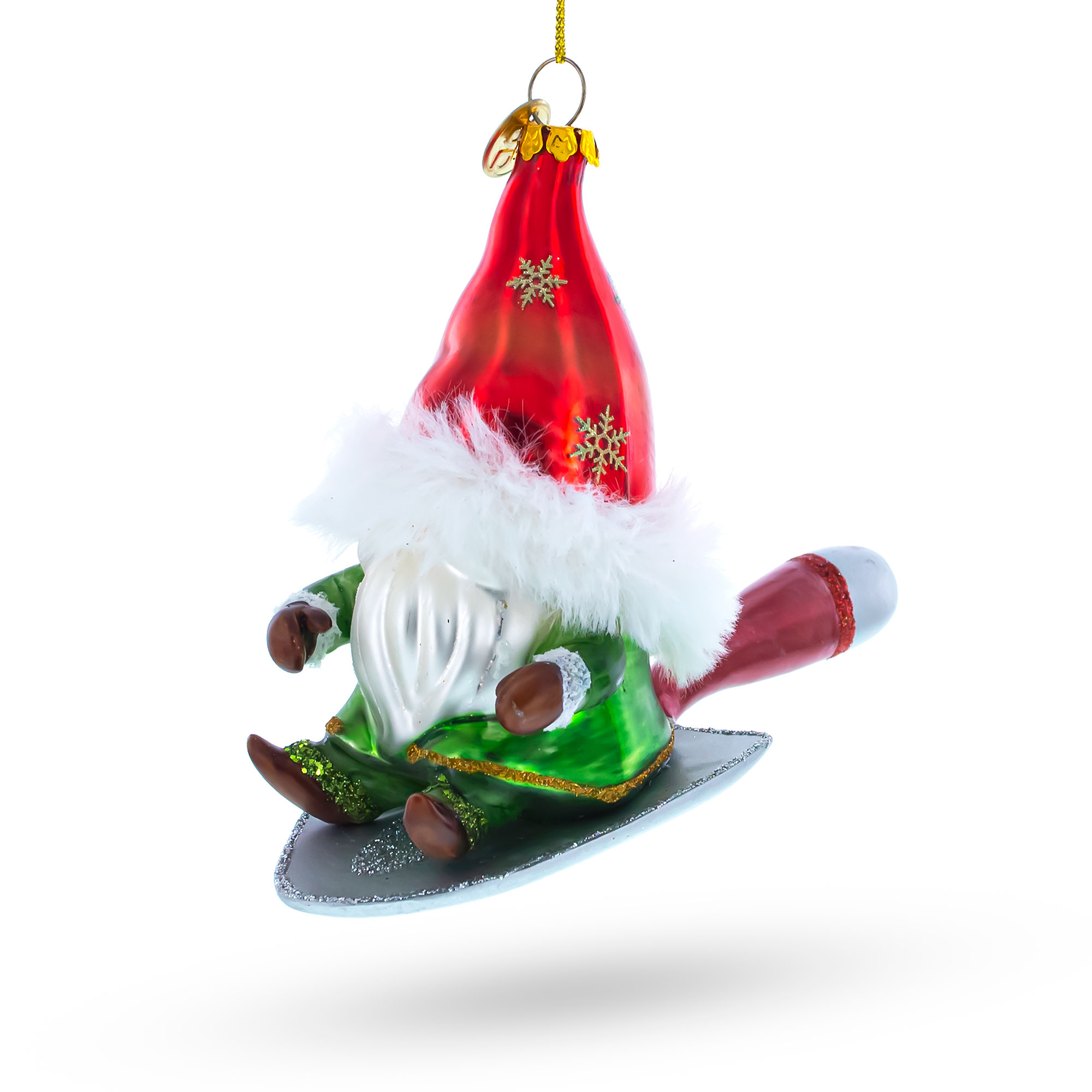 Scandinavian Gnome Riding a Shield Blown Glass Christmas Ornament ...