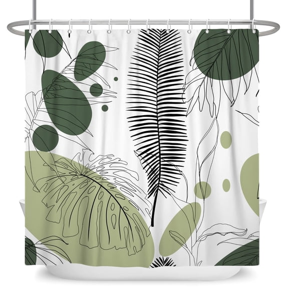Scandinavian Green Plant Shower Curtain Leaves Vines Flowers Bathtub Partition Minimalist Style Bathroom Decorative Hooks
