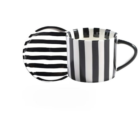Scandinavian Hand-Painted Coffee Cup And Saucer Simple Style Stripesd Line Pattern Ceramic Cup
