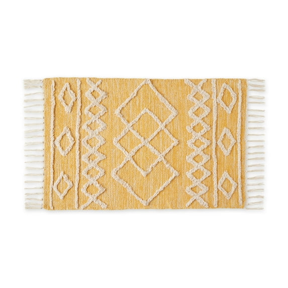 Scandinavian Honey Gold Printed Hand-Loomed Shag Rug 2x3 Ft