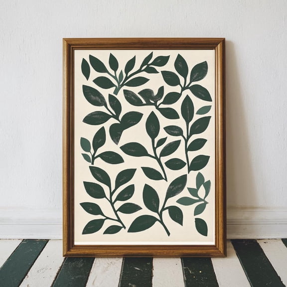 Scandinavian Leaf Wall Art, Green Botanical Print, Boho Nature Poster, Contemporary Minimalist Decor, Japandi Plant Artwork For Home UNFRAMED Poster, Wall Art for Decor, Present, 8x12