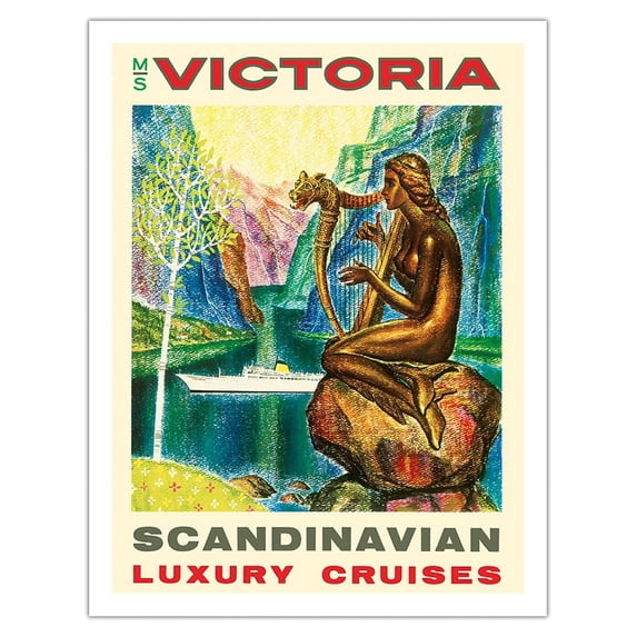 Scandinavian - Mediterranean - West Indies - MS Victoria Luxury Cruises - Incres Line - Vintage Ocean Liner Travel Poster c.1971 - Fine Art Matte Paper Print (Unframed) 20x26in