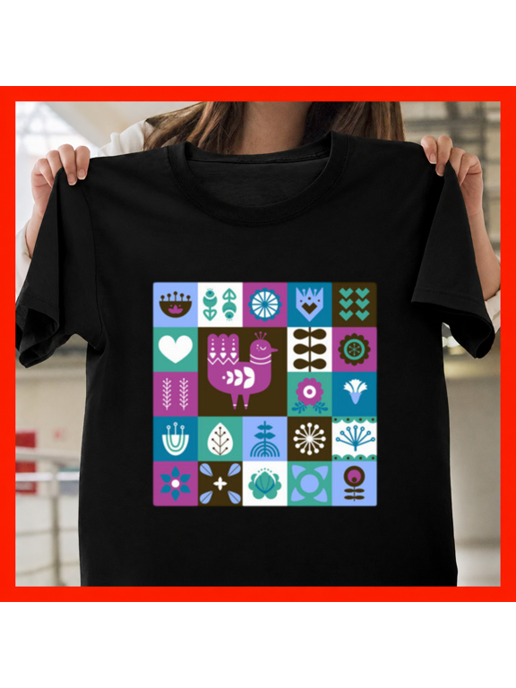 Scandinavian Mid Century Modern Composition Birds Flowers Mod Unisex T-Shirt, up to size 5XL