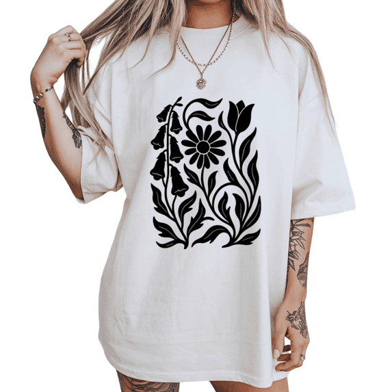 Scandinavian Minimalist Graphic Tees White S-5XL Floral Paper Cut Print Tshirt Shirts Home Casual Tops