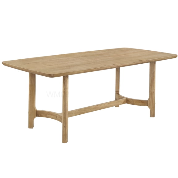 Scandinavian Modern Dining Table, Light Brown Beige Wood Finish with Rounded Corners, Seats 6