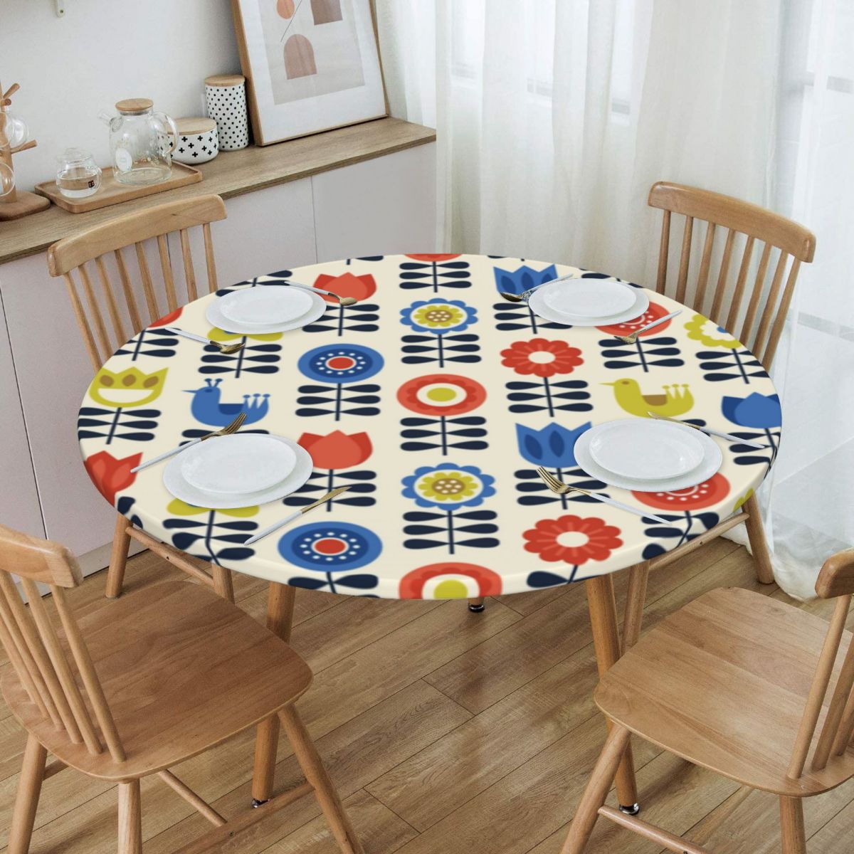 Scandinavian Orla Art Table Cover Elastic Fitted Orla Kiely Mid Century