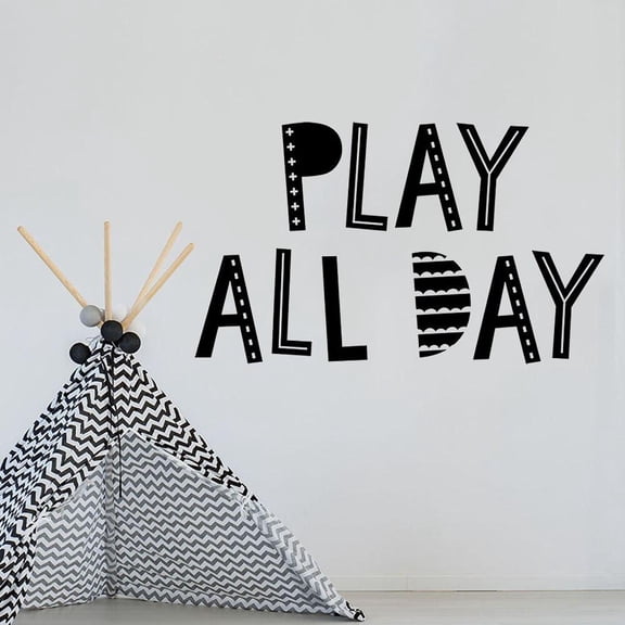 Scandinavian Play All Day Quote Wall Sticker Playroom Kids Room Scandi Play All Day Wall Decal Nursery Vinyl Home Decor 80x47cm