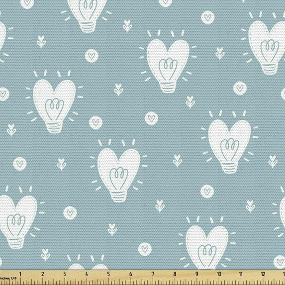 Ambesonne Scandinavian Fabric by the Yard Upholstery, Valentines Day Idea, 2 Yards, Pale Blue and White