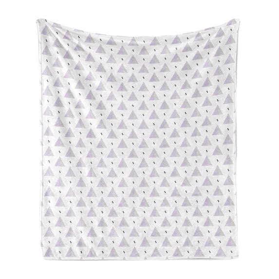 Scandinavian Soft Flannel Fleece Blanket, Retro Style Triangle Design Dots Geometric Motifs Simplistic Pattern, Cozy Plush for Indoor and Outdoor Use, 50" x 60", Pale Muave and Black, by Ambesonne