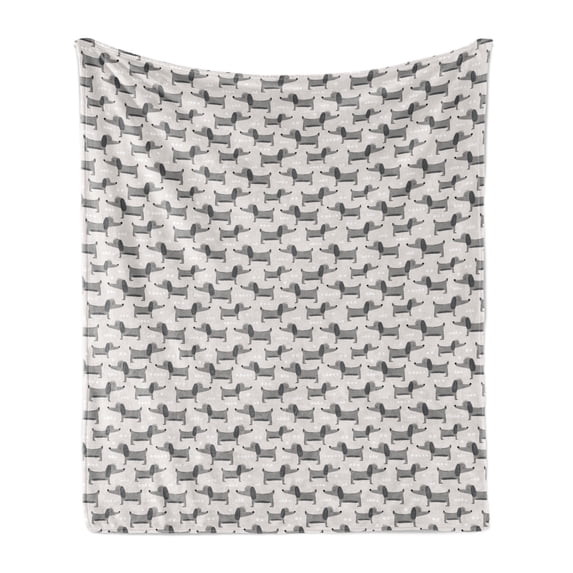 Scandinavian Soft Flannel Fleece Throw Blanket, Hand Drawn Puppy Pattern Nursery Ornamentation Cartoon Doodle Animal, Cozy Plush for Indoor and Outdoor Use, 50" x 70", Pearl and Grey, by Ambesonne