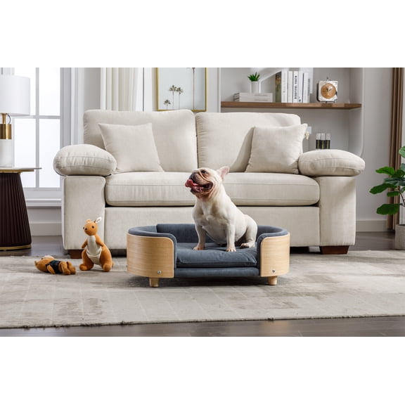 Scandinavian Solid Sofa - Grey Solid Wood, Living Room