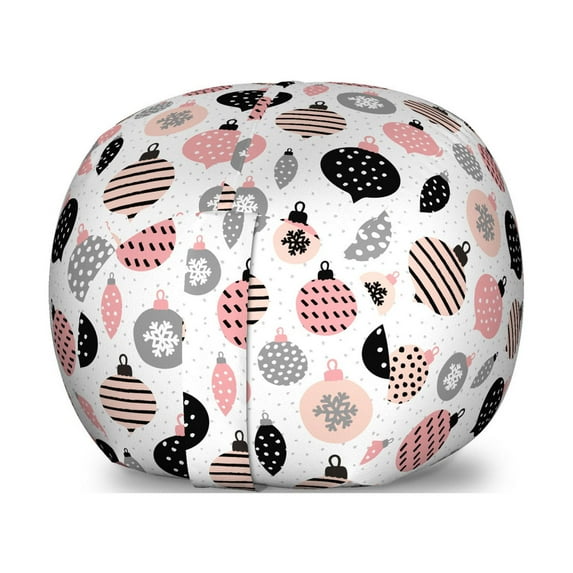 Scandinavian Storage Toy Bag Chair, Christmas Baubles with Stripes Snowflake and Dots Winter Theme Noel, Stuffed Animal Organizer Washable Bag, Large Size, Multicolor, by Ambesonne