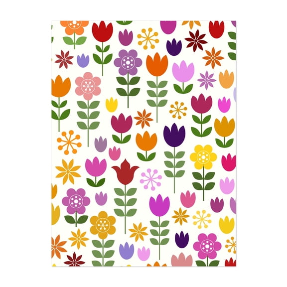 Scandinavian Style Flowers - Digital Art Floral Flowers Pattern Geometric Modern Art Botanical Unframed Wall Art Print 24 x 32 inches