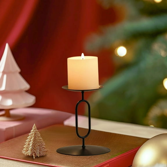Scandinavian Style O Shaped Iron Candle Holder 3.94 Inches – Minimalist Modern Candlestick for Dining Table Romantic Ambience Home Decor Restaurant Centerpiece Nordic Inspired Gift, Black