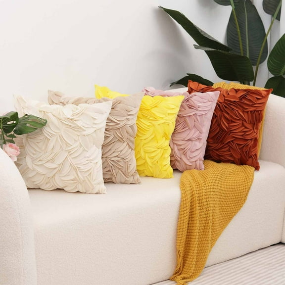 Scandinavian Style Pillow Cover | Solid Color Leaf Pattern | Soft Comfortable Polyester Cotton | Decorative Cushion Case for Sofa Bed Couch | 17.7x17.7in | Removable | 1 Pack