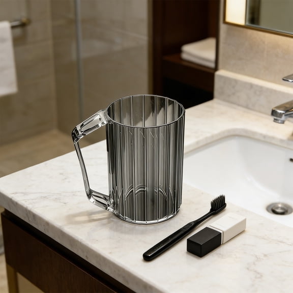 Scandinavian Toothbrush Cup Plastic Tumbler Clear Transparent Luxury Style Bathroom Rinsing Cup Handle Design Durable Ridged Texture Décor