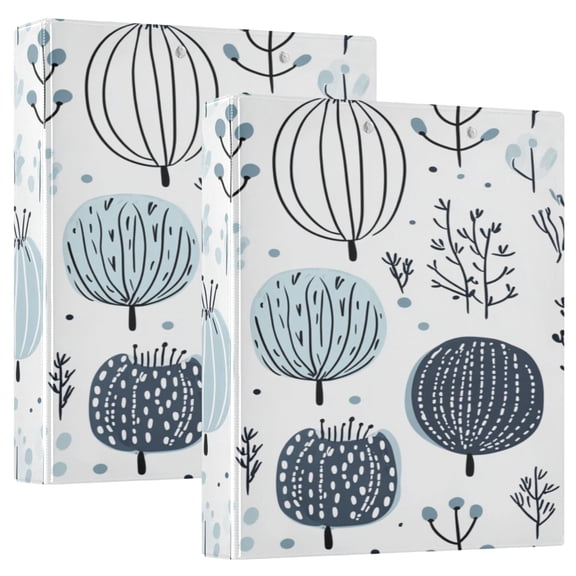Scandinavian Tree Motif 12.4x10.6in PVC Round Ring Binder, D-Ring 3-Hole, Metal Clip, 200 Sheets