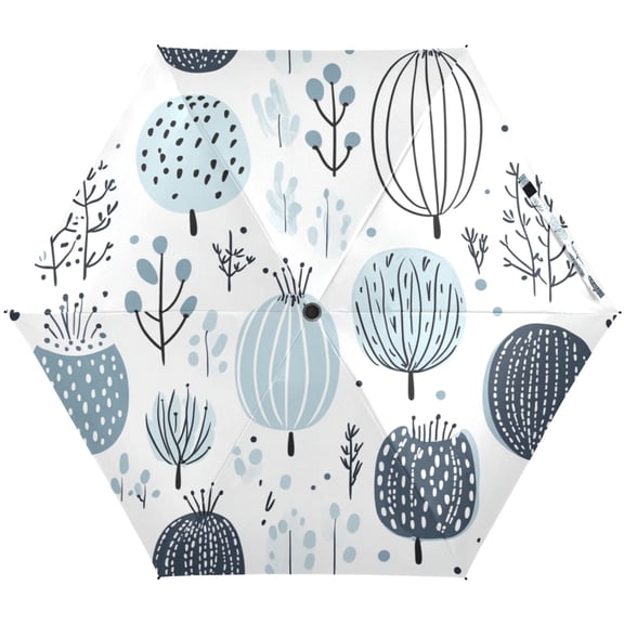 Scandinavian Tree Motif Umbrellas for Sun Auto Open Close UV50+ Waterproof 5-Fold Compact Fiberglass Frame