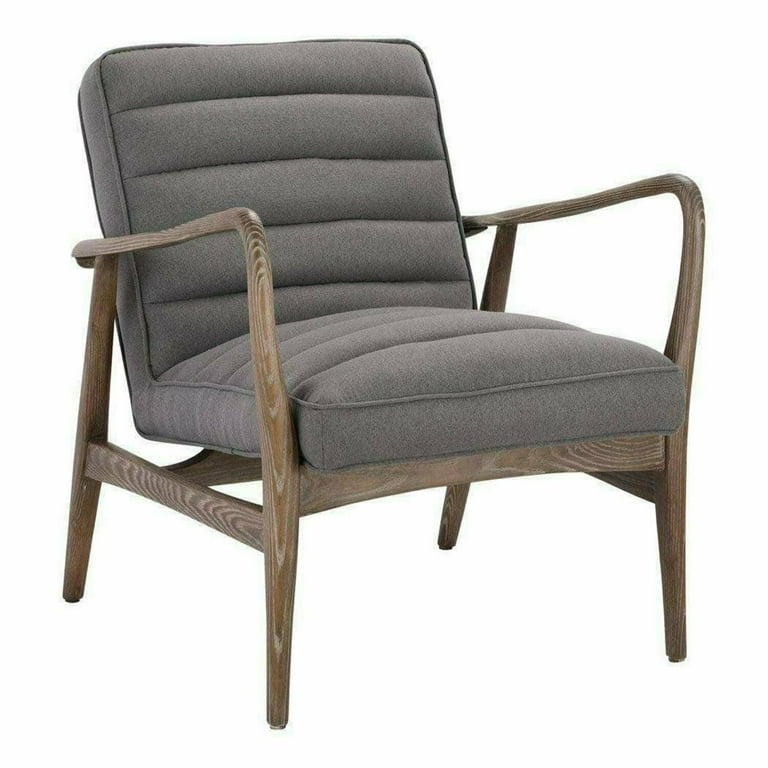 Scandinavian Tufted Grey Fabric Accent Chair Solid Wood Frame