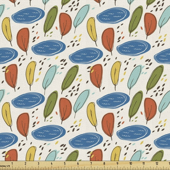 Ambesonne Scandinavian Fabric by the Yard Upholstery, Ornamental Foliage, 2 Yards, Multicolor