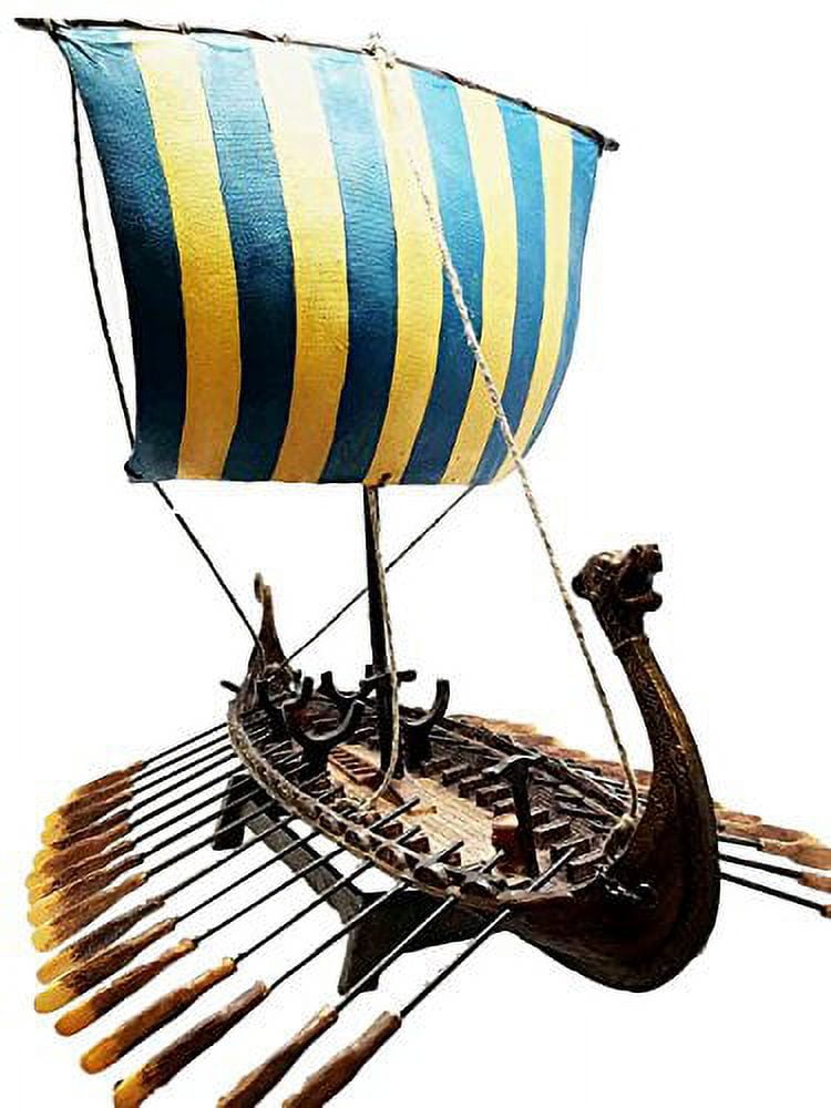 Scandinavian Viking Middle Ages War Ship Vessel Battle Longship Prototype Sculpture Figurine With Stand