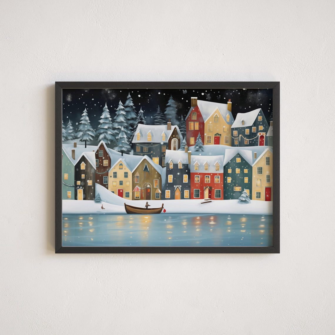 Scandinavian Winter Town Wall Art Cozy Nordic Village Print Winter ...