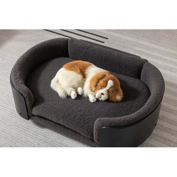 Scandinavian style Elevated Dog Bed Pet Sofa With Solid Wood legs and Black Bent Wood Back, Cashmere Cushion,Mid Size