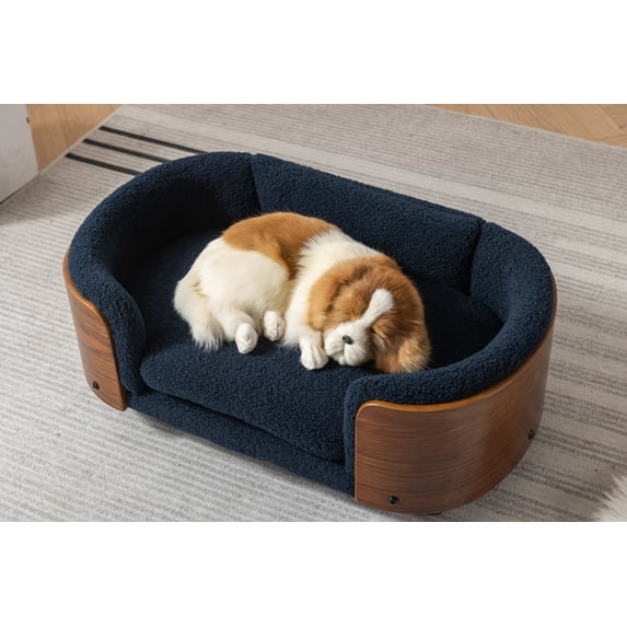 Scandinavian style Elevated Dog Bed Pet Sofa With Solid Wood legs and Walnut Bent Wood Back, Cashmere Cushion,Small Size