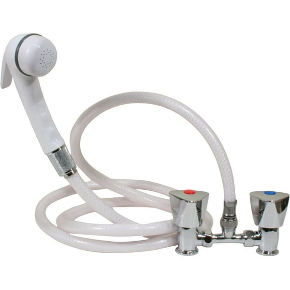 Scandvik Euro Shower Kit, White Sprayer with White Hose and Triangle Knobs