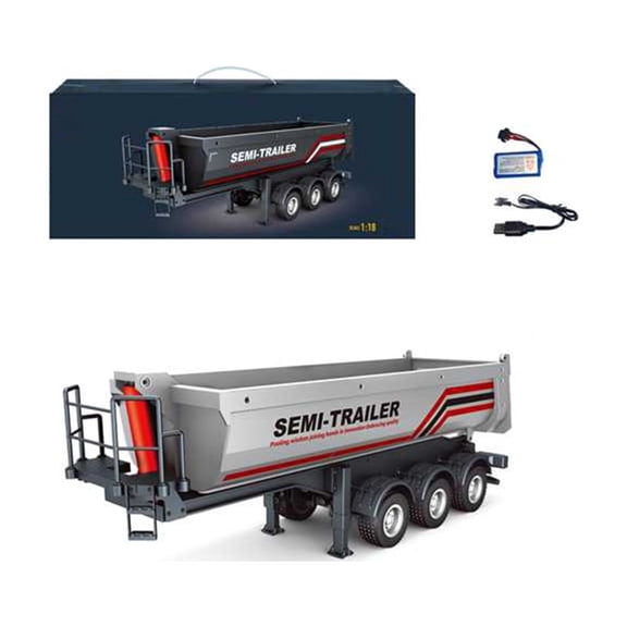 Scania 1:18 Scale RC Semi Trailer for 770S Heavy Duty Truck, Remote Control Flatbed with Lift Bed, Support Legs & LED Lights, Hobby Grade RC Truck Accessory for Adults, Silver