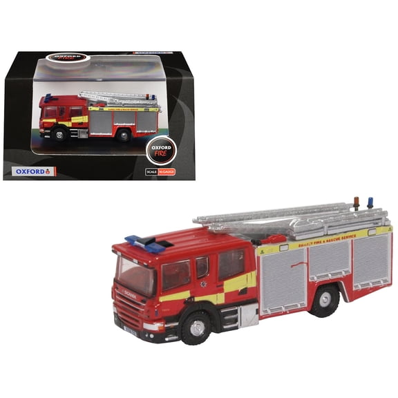 Scania Pump Ladder Fire Engine "Surrey Fire and Rescue" Red with Yellow 1/148 (N) Scale Diecast Model Car by Oxford Diecast