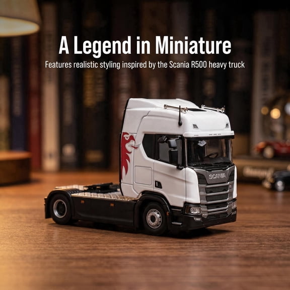 Massdi Scania R500 Heavy Truck Model 1:64 Scale Die Cast Alloy White with Red Stripes