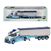Scania T-Cab Truck RHD Right Hand Drive with Covered Dump Trailer "Tinnelly" White with Blue Graphics 1/148 N Scale Diecast Model Car by Oxford Diecast