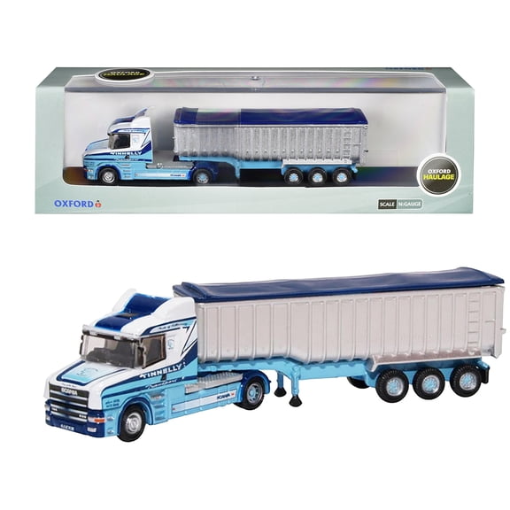 Scania T-Cab Truck RHD (Right Hand Drive) with Covered Dump Trailer "Tinnelly" White with Blue Graphics 1/148 (N) Scale Diecast Model Car by Oxford Diecast