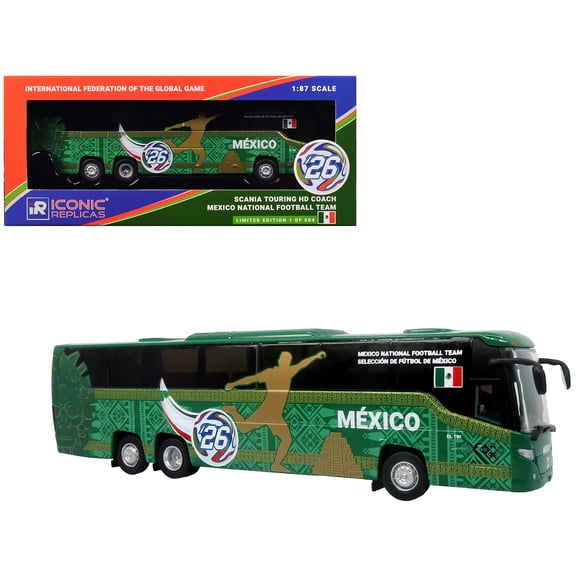 Scania Touring HD Coach Bus "Mexico National Football Team" Green with Graphics 1/87 (HO) Diecast Model by Iconic Replicas