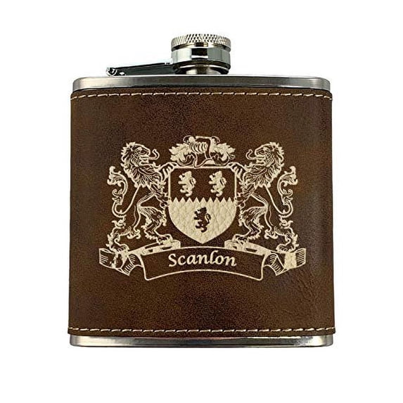 Scanlon Irish Coat of Arms Leather Flask - Rustic Brown