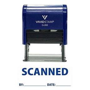 Scanned By Date Self Inking Rubber Stamp (Blue Ink) Medium